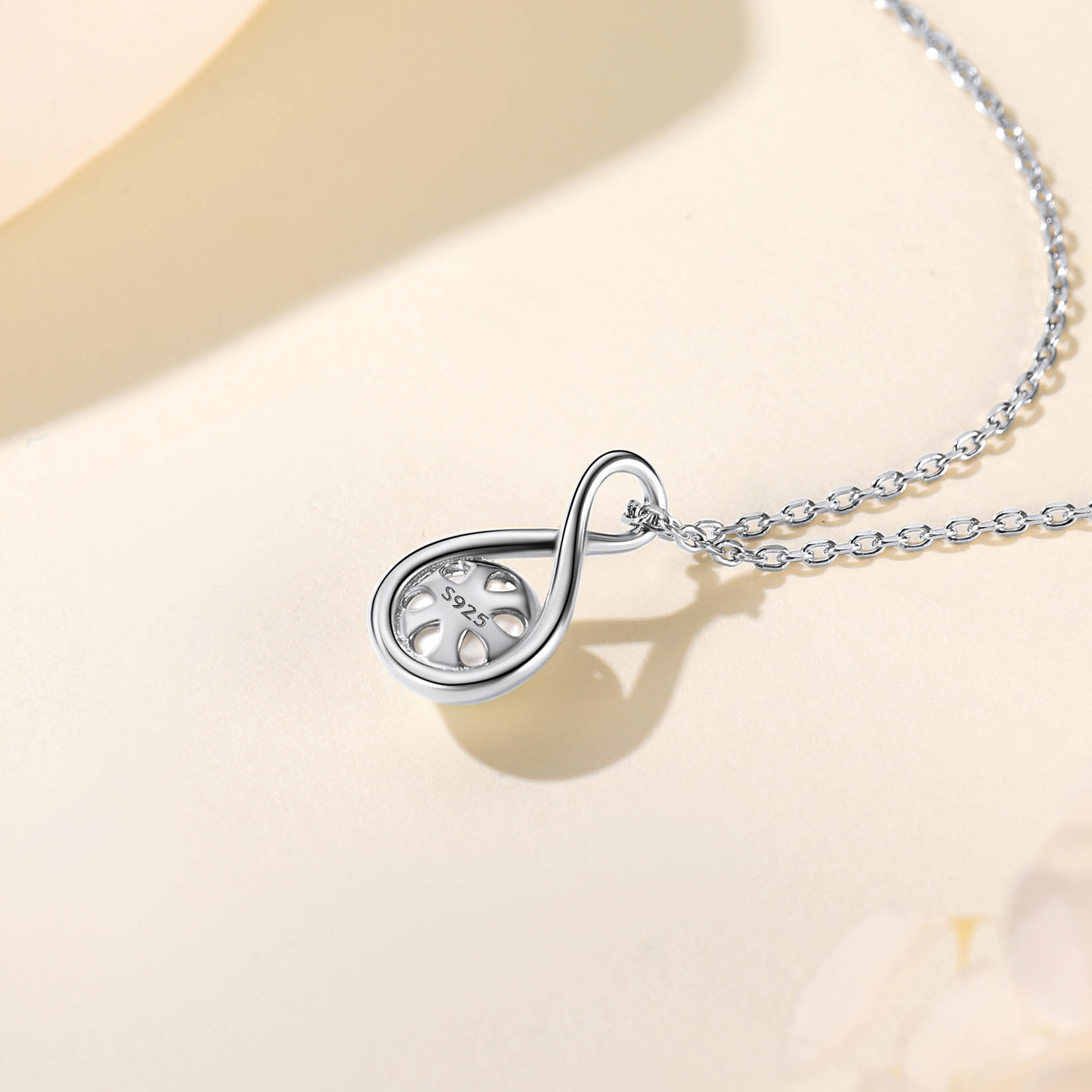 Sterling Silver Infinity Pearl Necklaces for Women back side