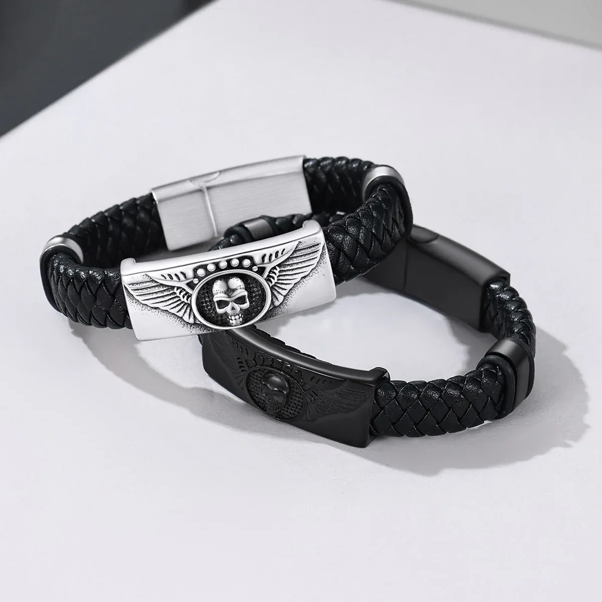 Leather Skull Wing Bracelet in 2 different colors