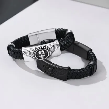 Leather Skull Wing Bracelet in 2 different colors
