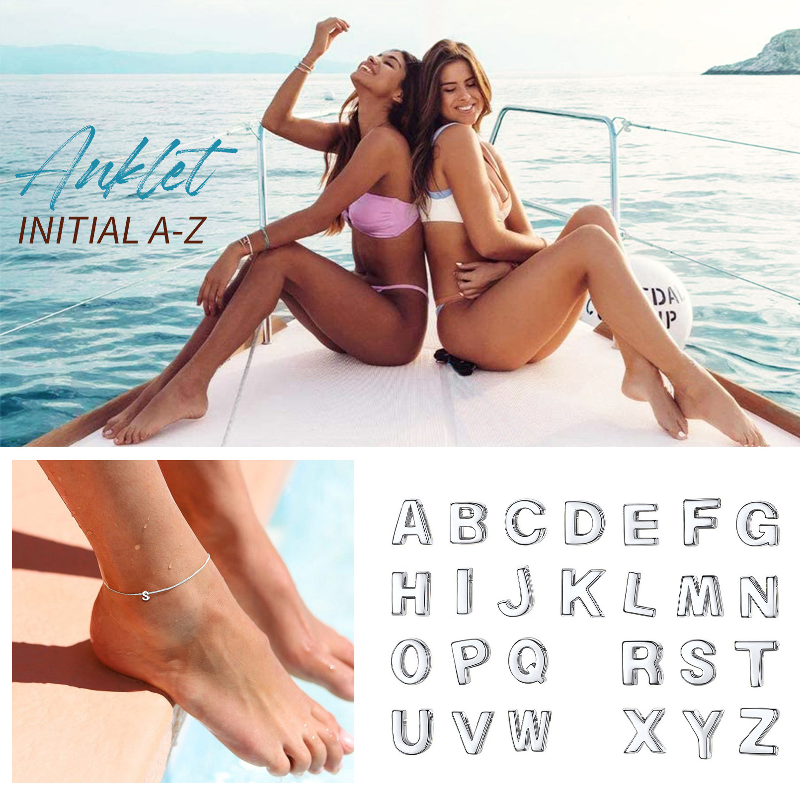 Letter Initial Anklets for Women CA13447