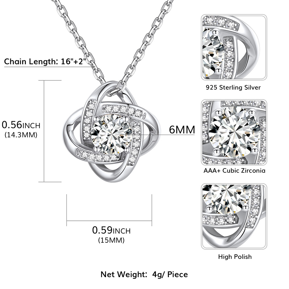 Love Knot Birthstone Necklace for Women size