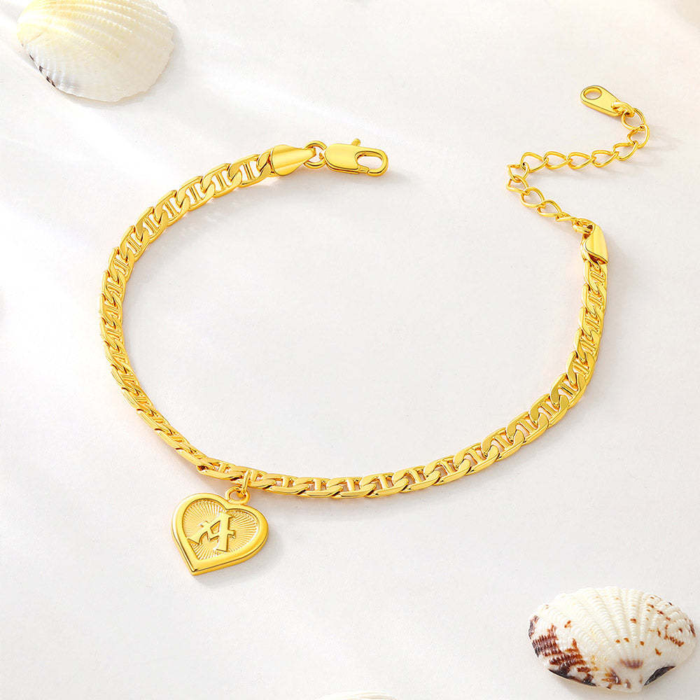 Mariner Chain Initial Charm Anklet for Women Gold Plated
