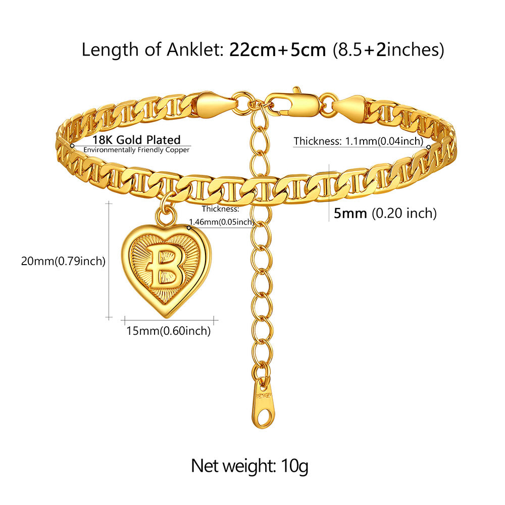 Mariner Chain Initial Charm Anklet for Women Size