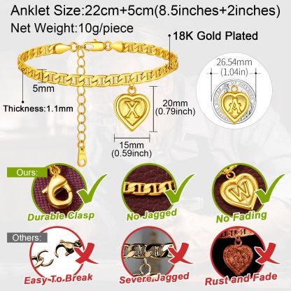 Mariner Chain Initial Heart Charm Anklet for Women detail
