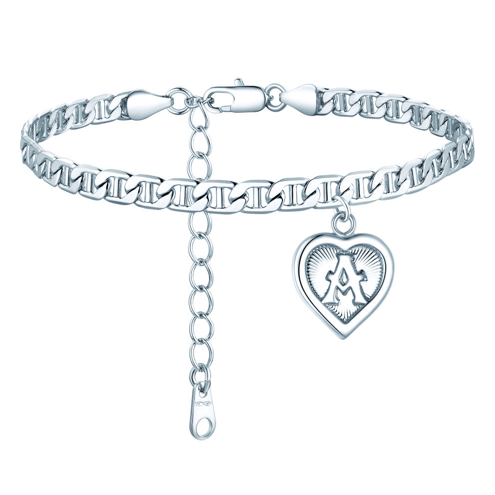 Mariner Chain Initial Heart Charm Anklet for Women