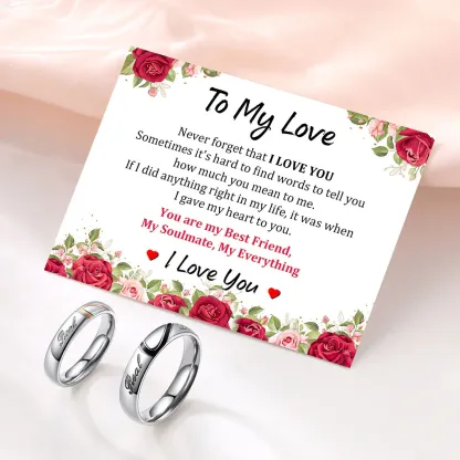 Heart Matching Promise Couple Rings with greeting card