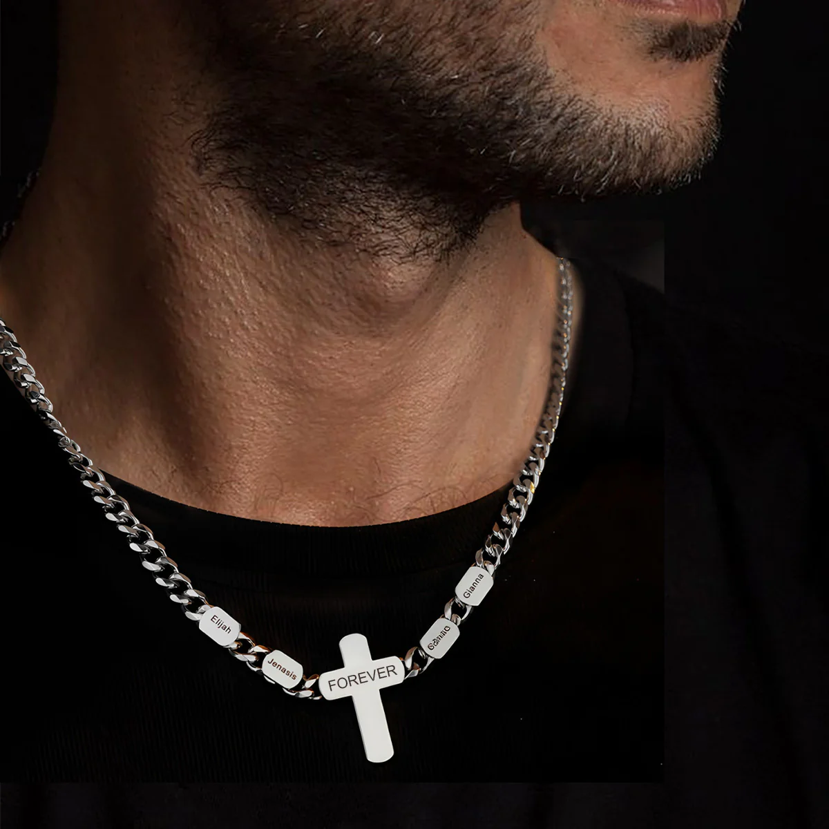 men wearing Names Cuban Chain Cross Necklace