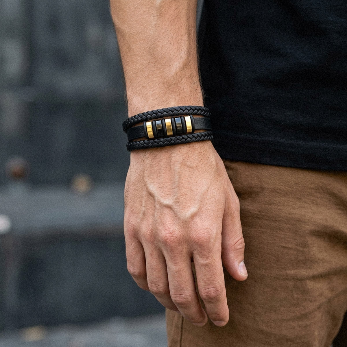 Men’s Gothic Multilayer Leather Bracelet gift for son