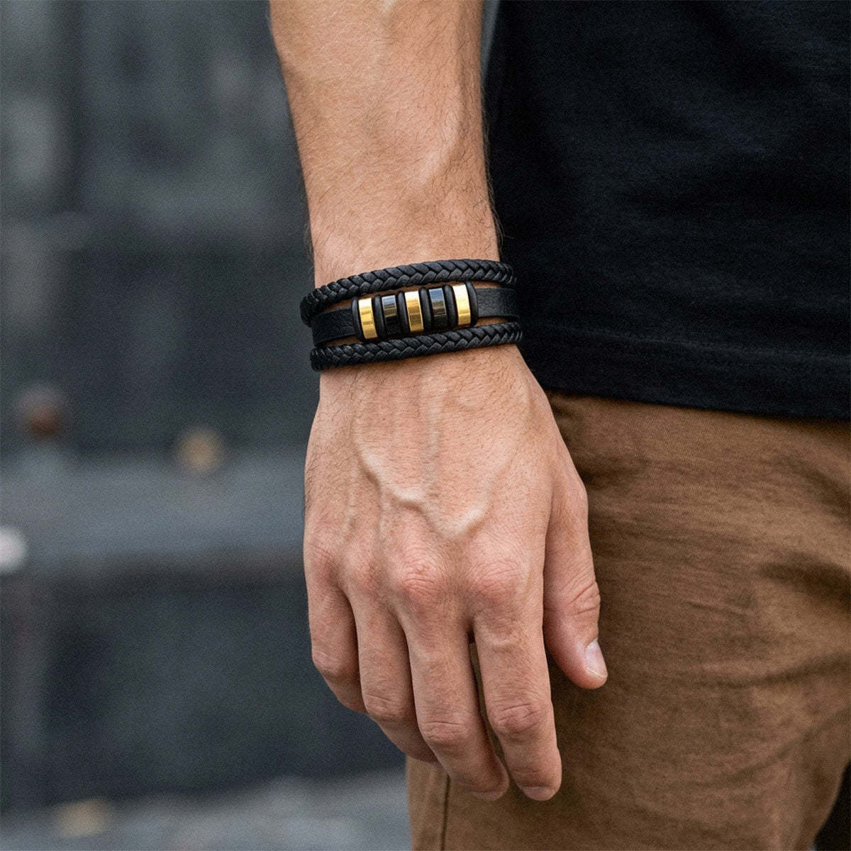 Men’s Gothic Multilayer Leather Bracelet gift for son
