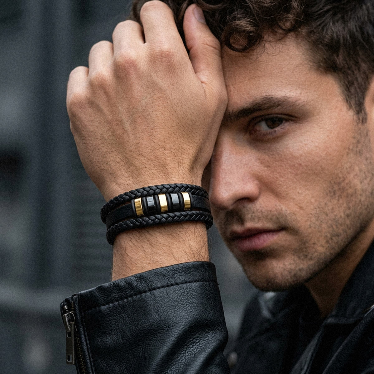 Gothic Multilayer Leather Bracelet for dad
