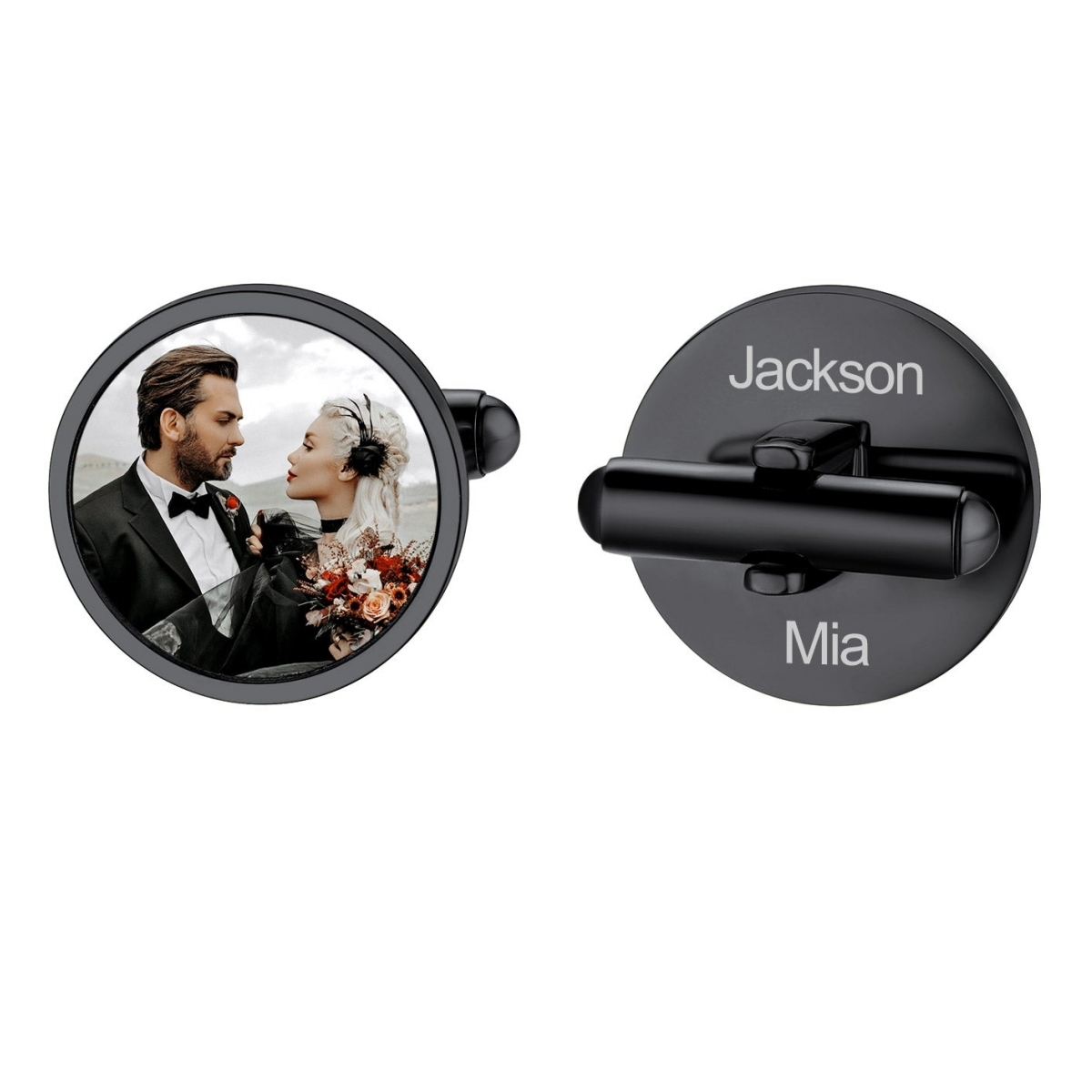 Personalized Photo Engraved Cufflinks for Men black