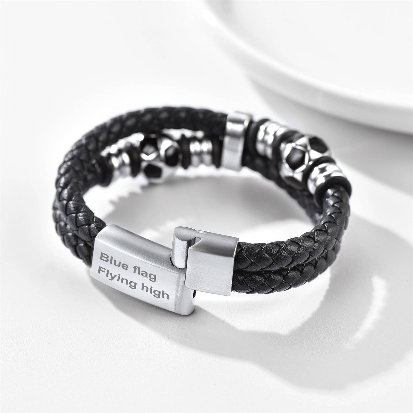 Custom Soccer Ball Leather engraved Bracelet for Men