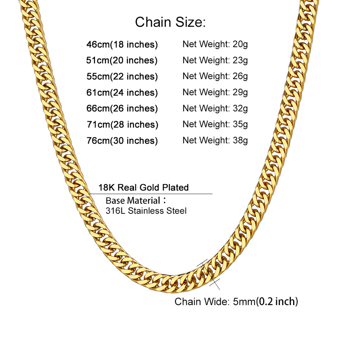 Miami Curb Link Chain Stainless Steel size guide