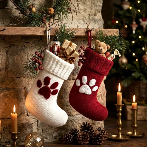 Mini Dog Paw Print Christmas Stocking Ornament for family