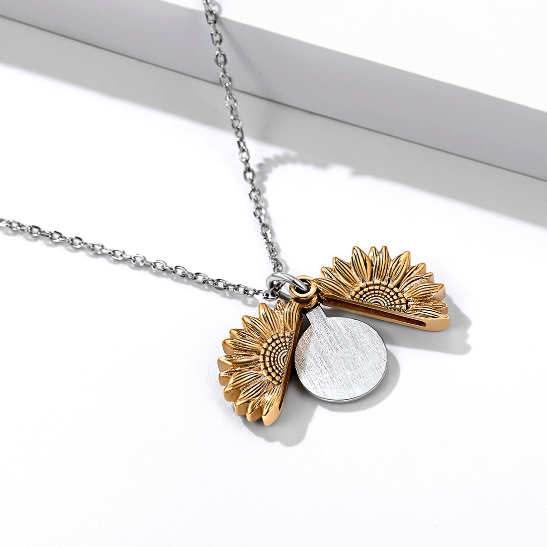 Custom Engraved Sunflower Locket Necklace for Women back side