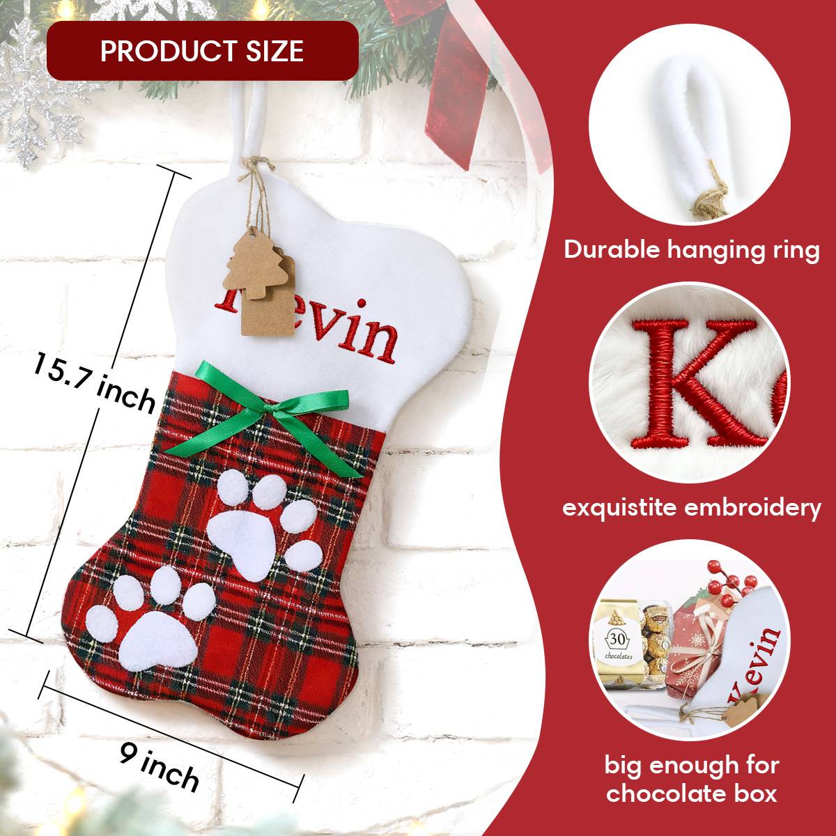 Name Bone Red Christmas Stockings Dimension Durable Solid