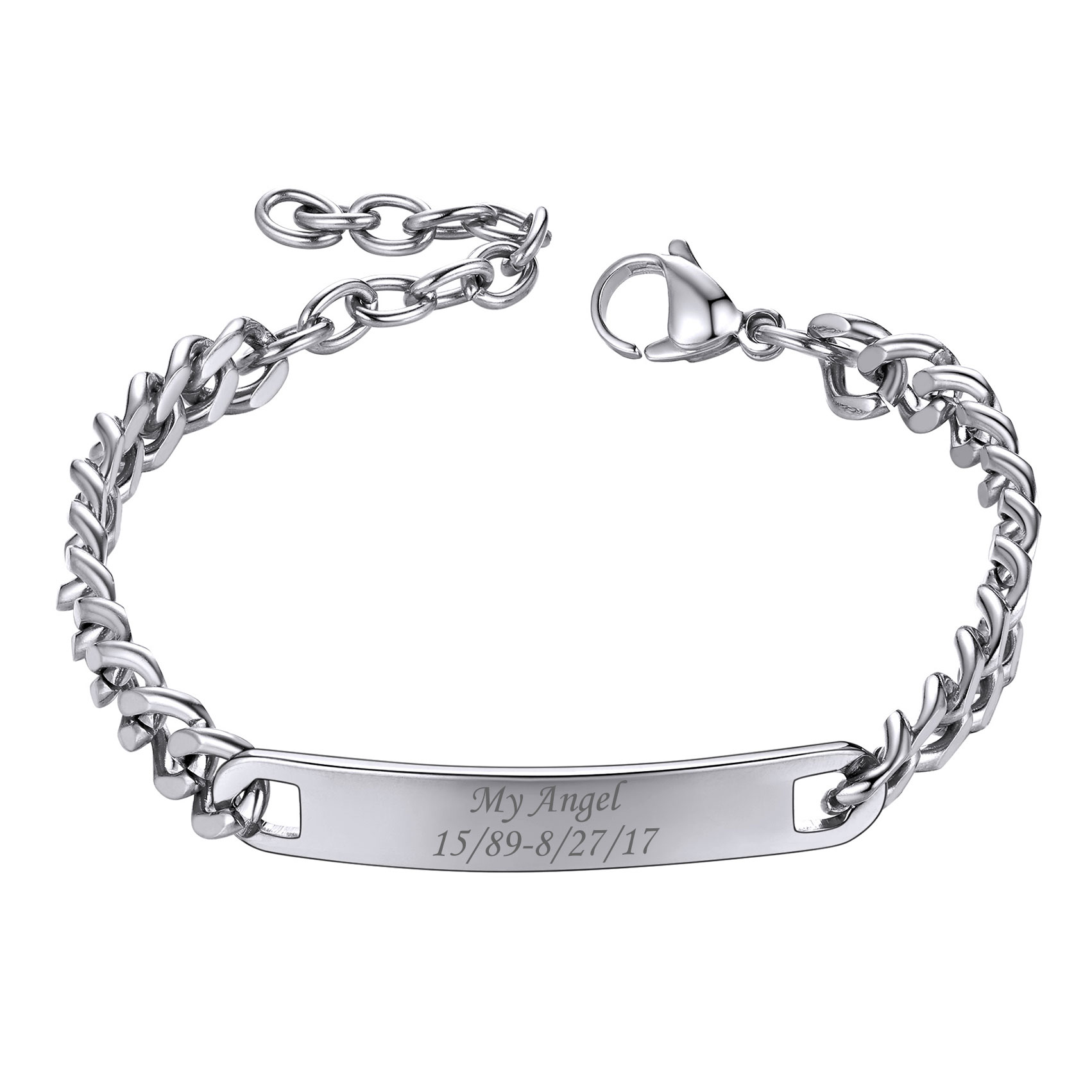 Name Engraved for Men Custom Cuban Link Chain ID Bracelet 
