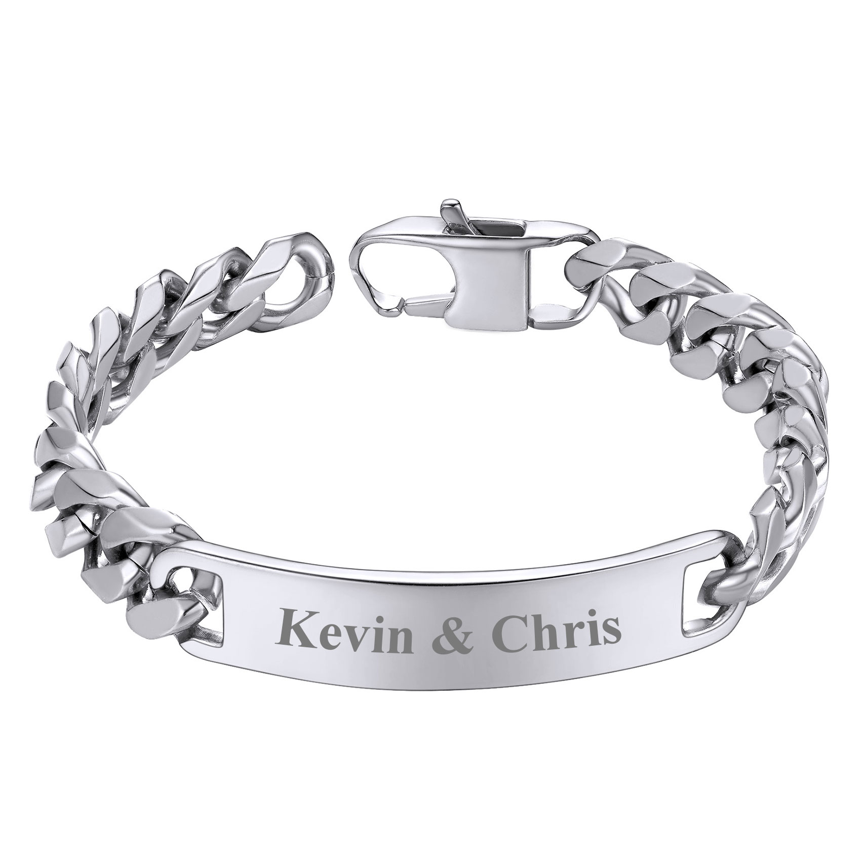 Name Engraved for Men Custom Cuban Link Chain ID Bracelet 
