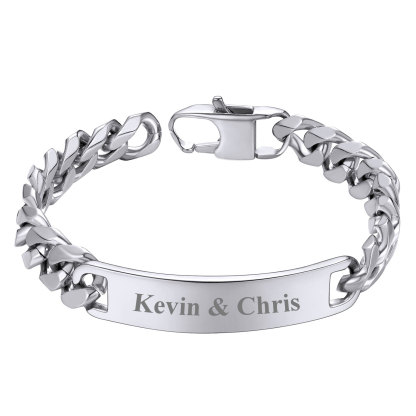 Name Engraved for Men Custom Cuban Link Chain ID Bracelet 