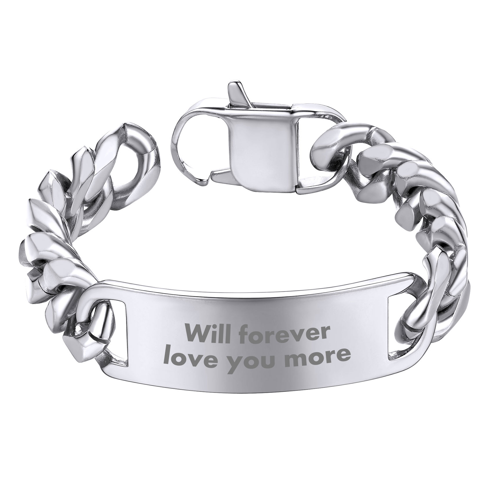 Name Engraved for Men Custom Cuban Link Chain ID Bracelet 