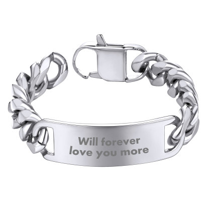 Name Engraved for Men Custom Cuban Link Chain ID Bracelet 