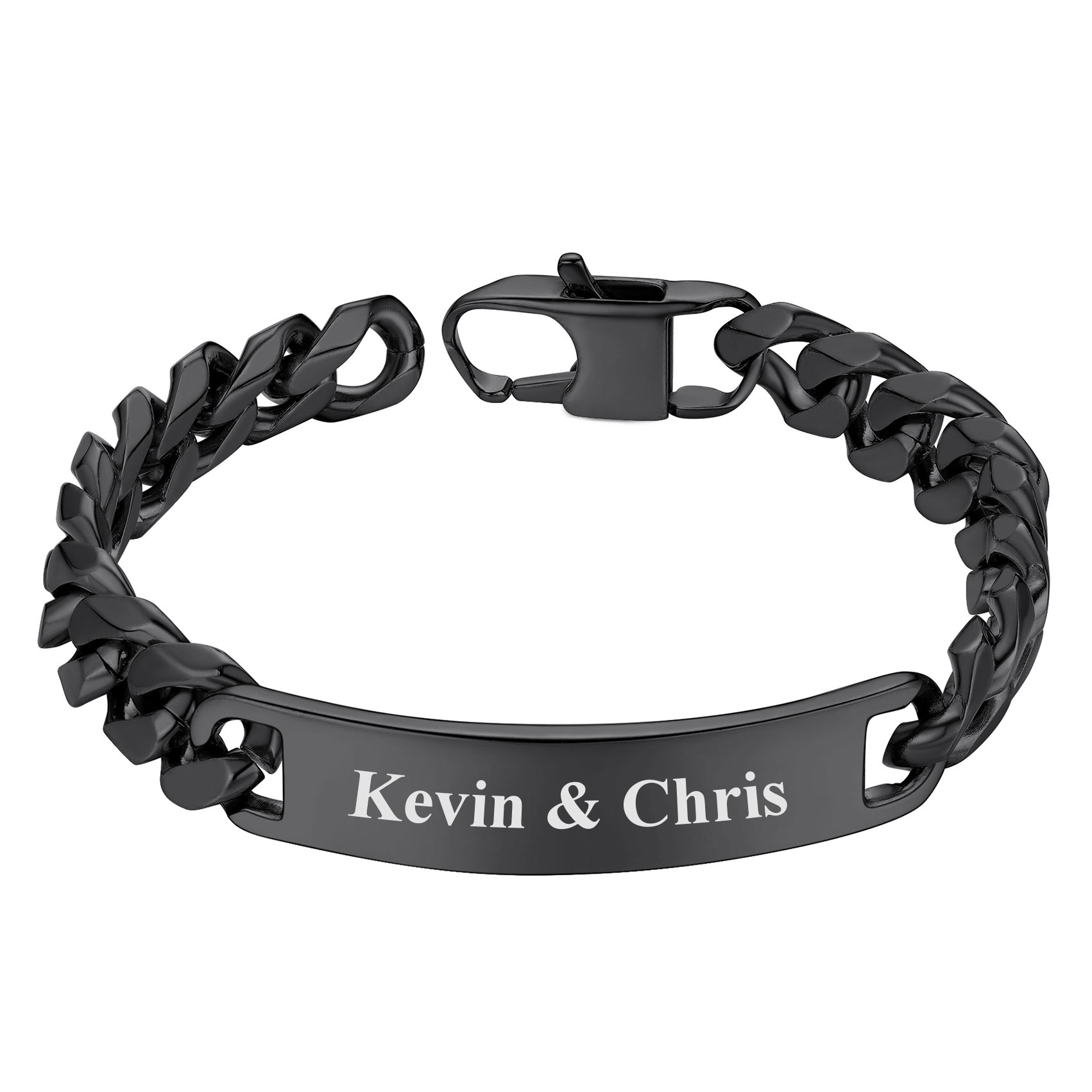 Name Engraved for Men Custom Cuban Link Chain ID Bracelet 
