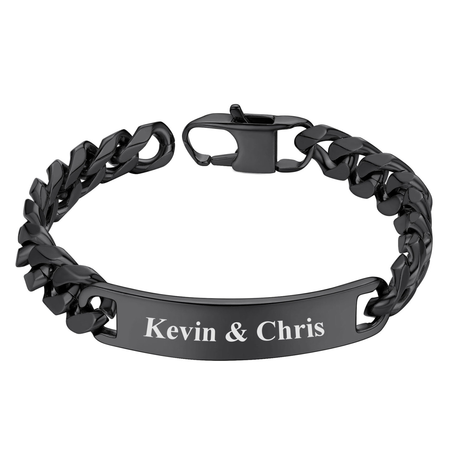 Name Engraved for Men Custom Cuban Link Chain ID Bracelet 
