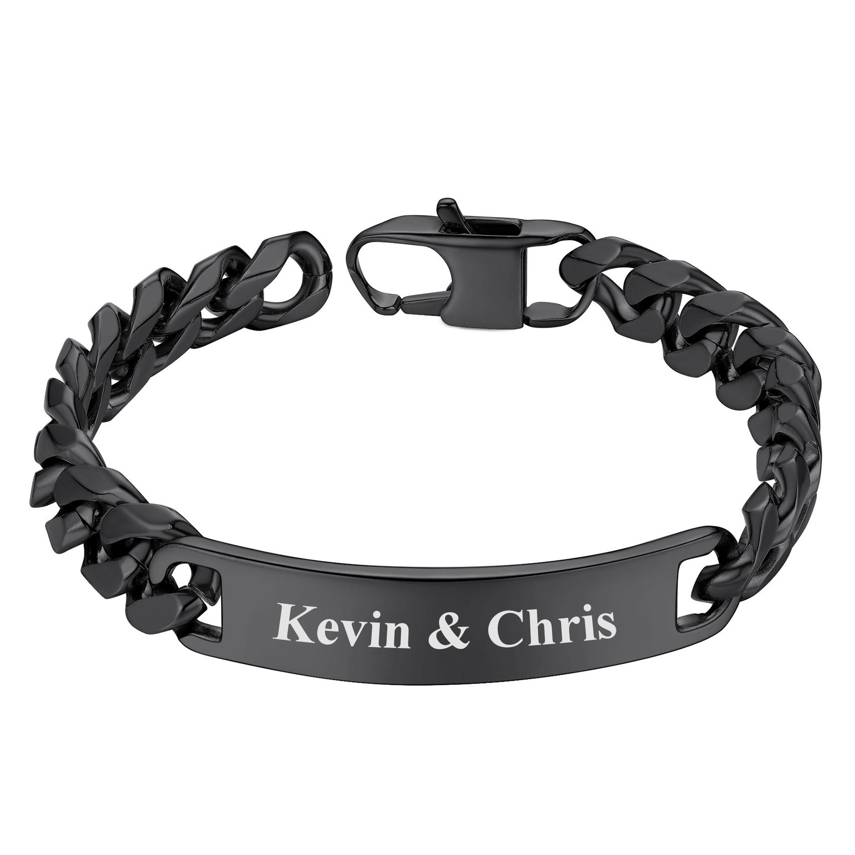 Name Engraved for Men Custom Cuban Link Chain ID Bracelet 