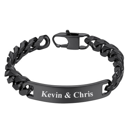 Name Engraved for Men Custom Cuban Link Chain ID Bracelet 