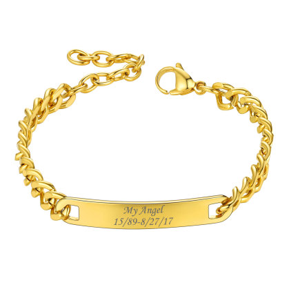 Name Engraved for Men Custom Cuban Link Chain ID Bracelet 