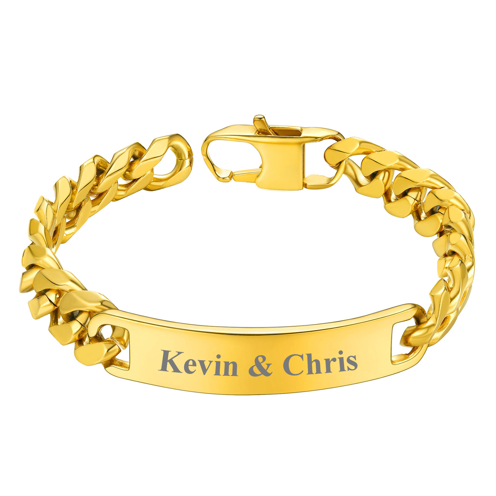 Name Engraved for Men Custom Cuban Link Chain ID Bracelet 