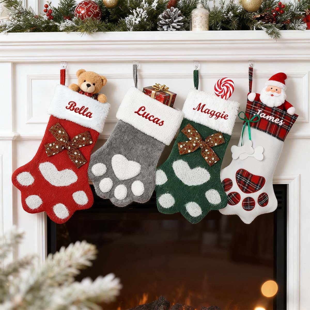 Name Paw Shape Christmas Stockings in different style