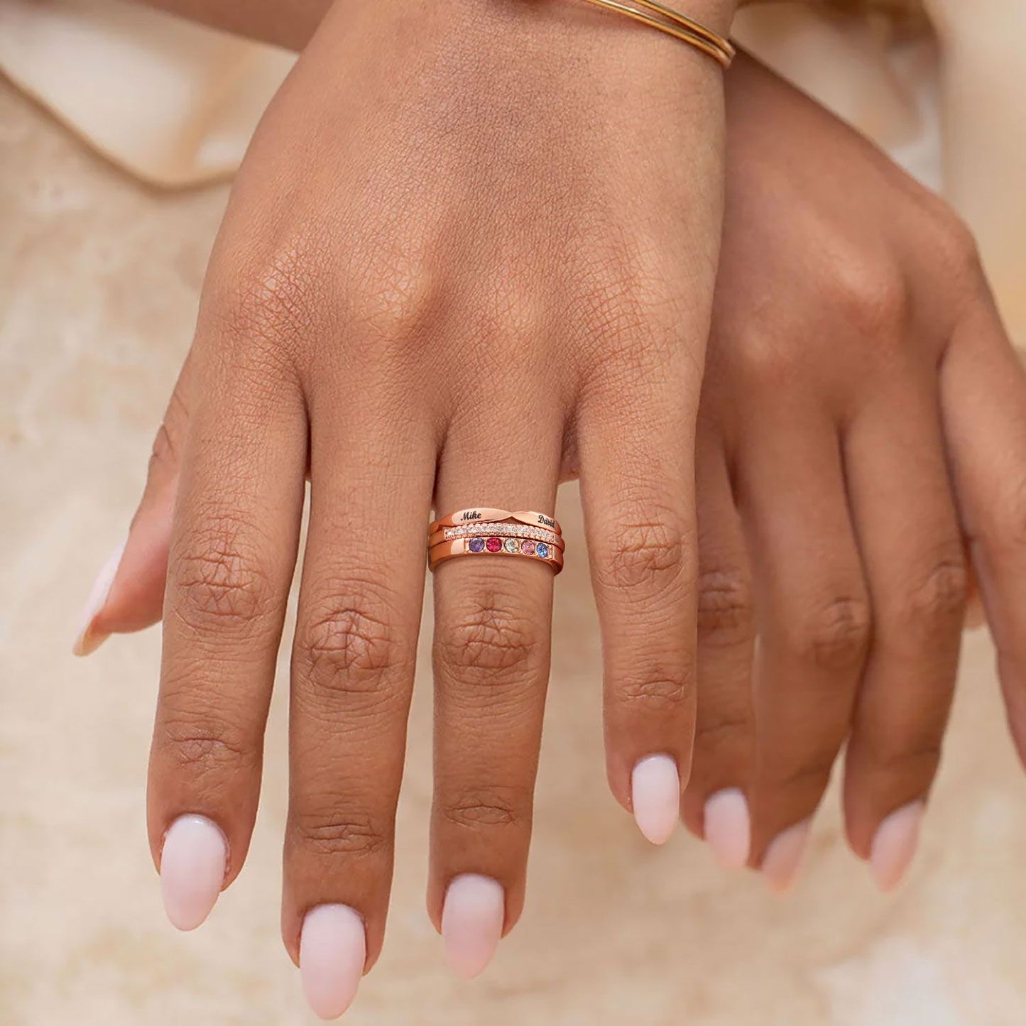 Custom Birthstones Name Stackable Ring for Mom Family rose gold 5