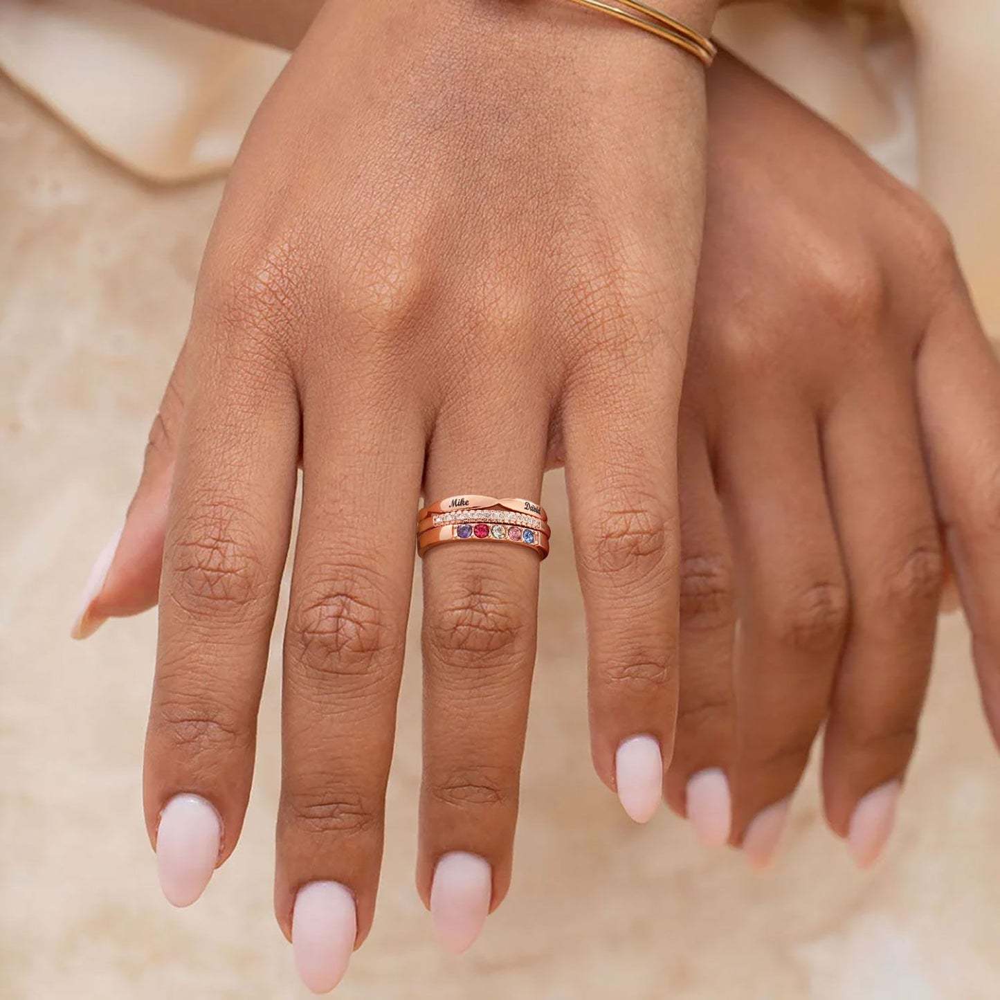Custom Birthstones Name Stackable Ring for Mom Family rose gold 5