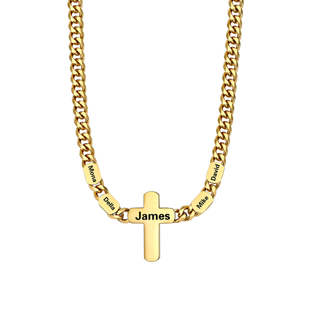 4 Names Cuban Chain Cross Necklace
