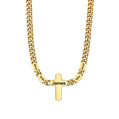 4 Names Cuban Chain Cross Necklace