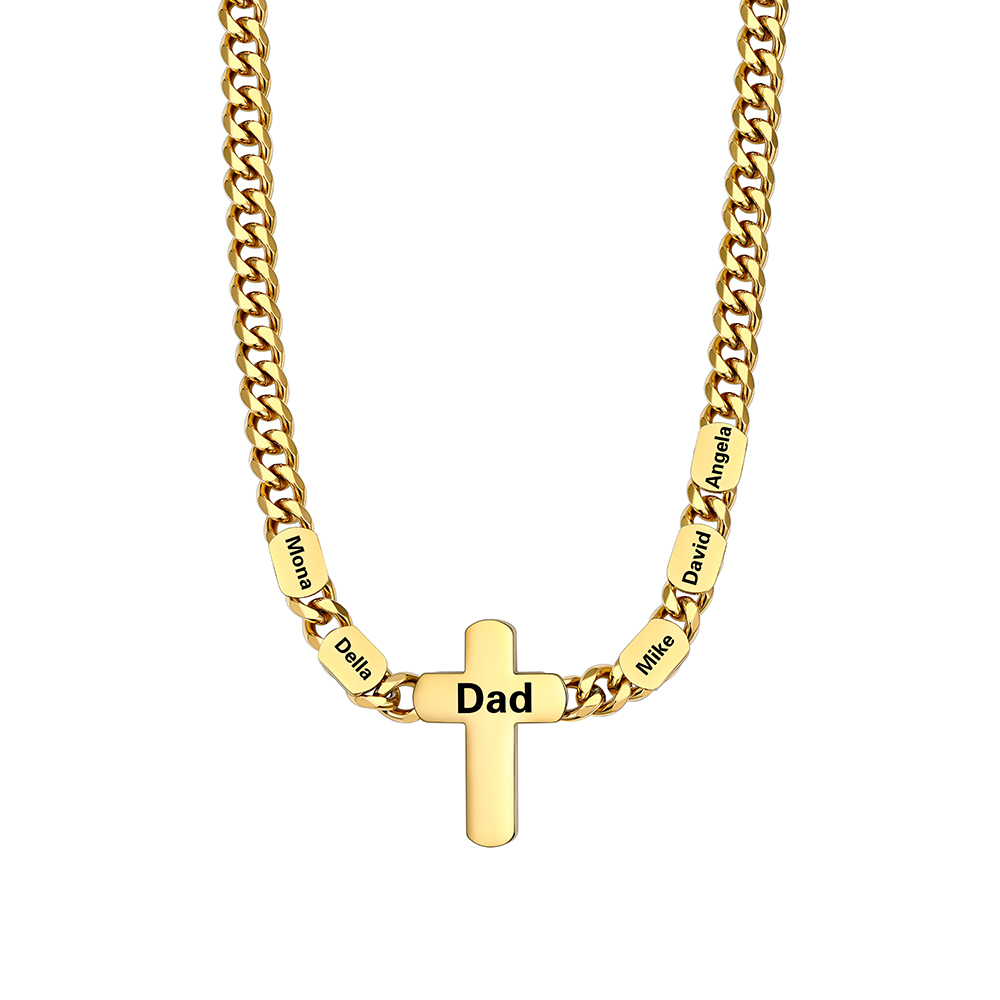 5 Names Cuban Chain Cross Necklace