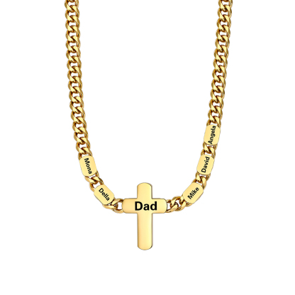 5 Names Cuban Chain Cross Necklace