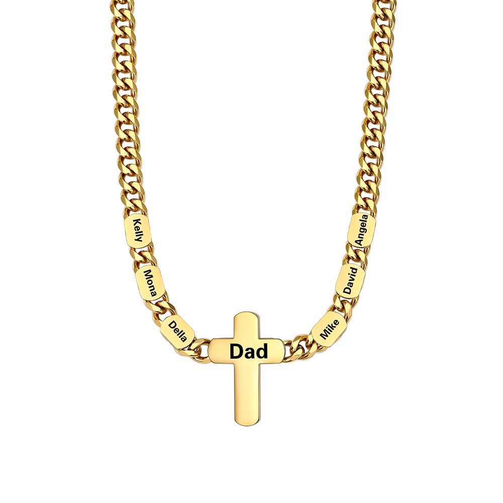 6 Names Cuban Chain Cross Necklace