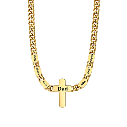 6 Names Cuban Chain Cross Necklace