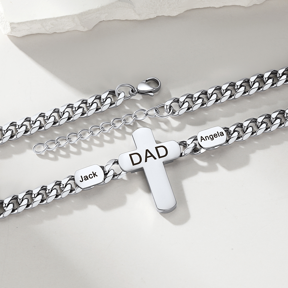 Names Cuban Chain Cross Necklace silver