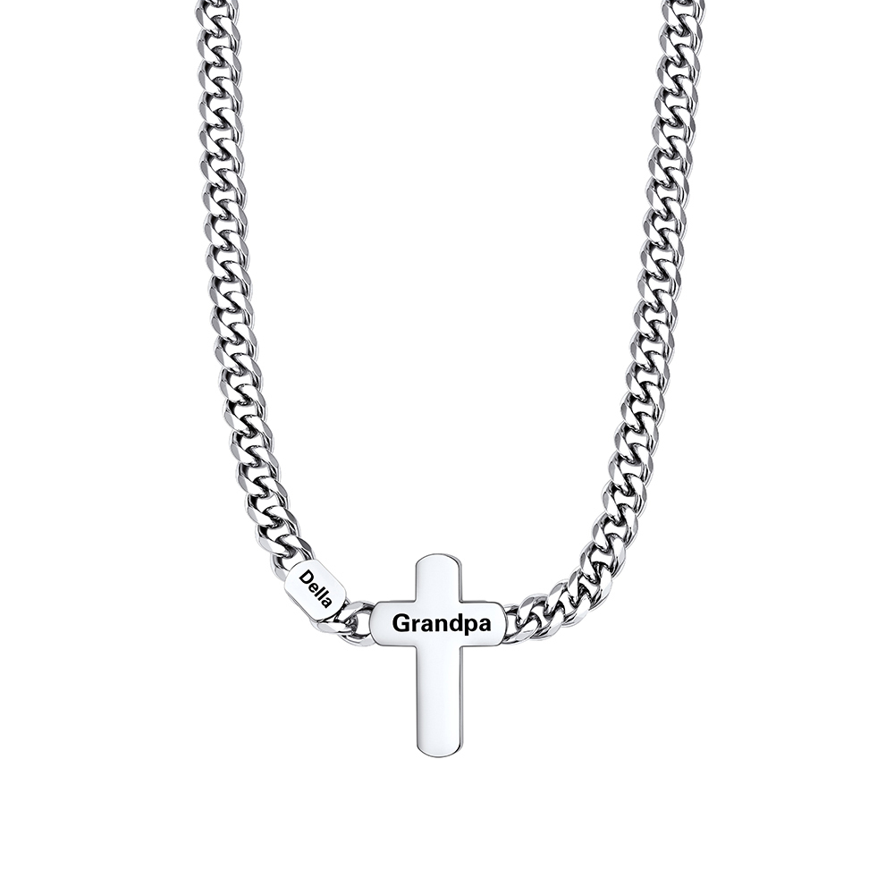 1 Name Cuban Chain Cross Necklace silver