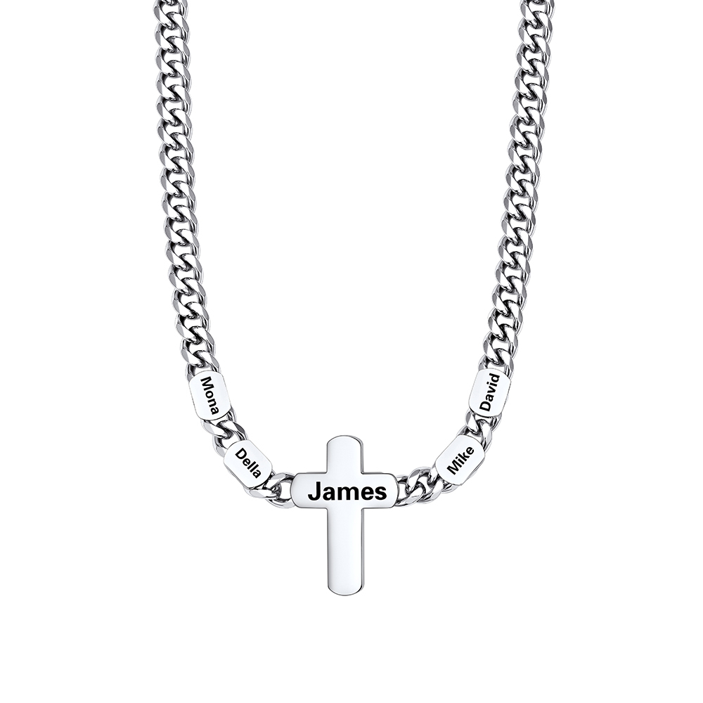 4 Names Cuban Chain Cross Necklace silver