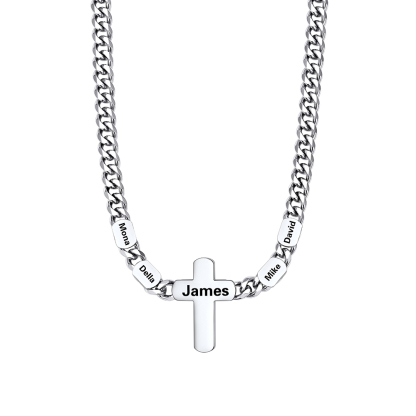 4 Names Cuban Chain Cross Necklace silver
