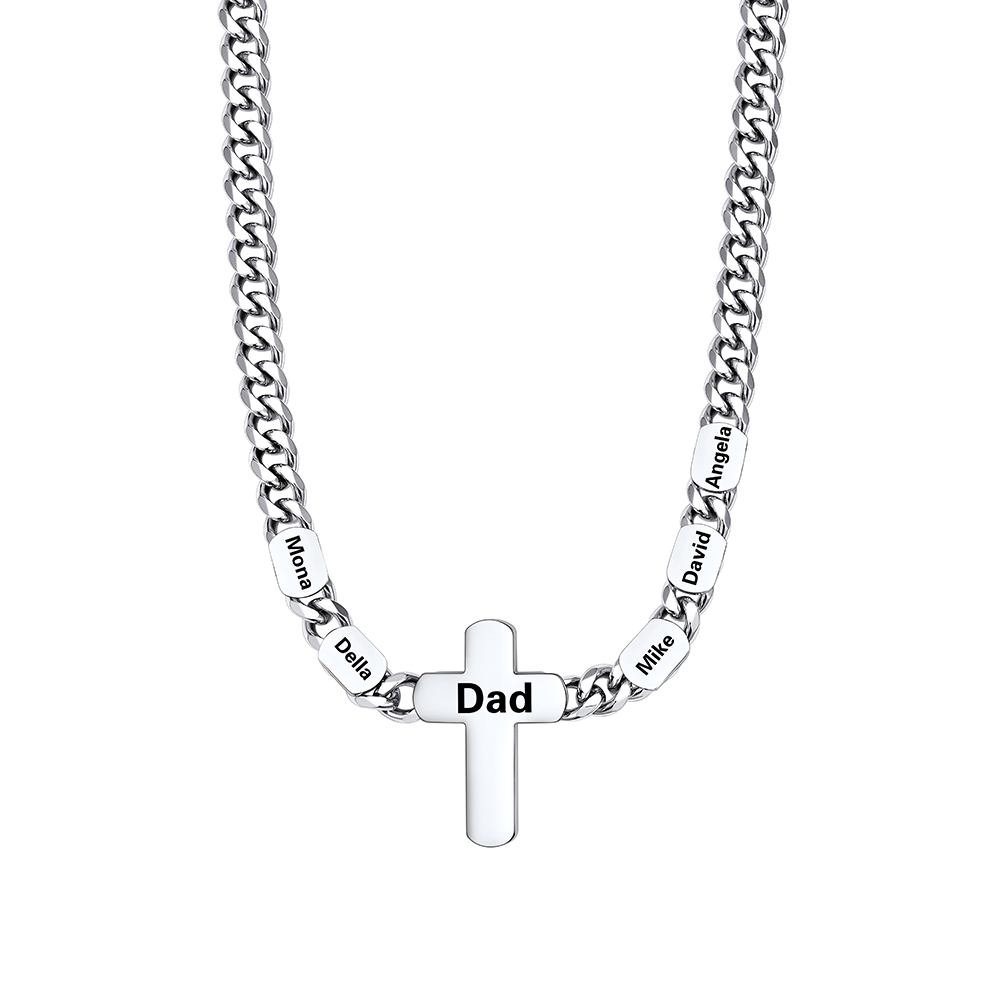 5 Names Cuban Chain Cross Necklace silver