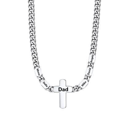 5 Names Cuban Chain Cross Necklace silver