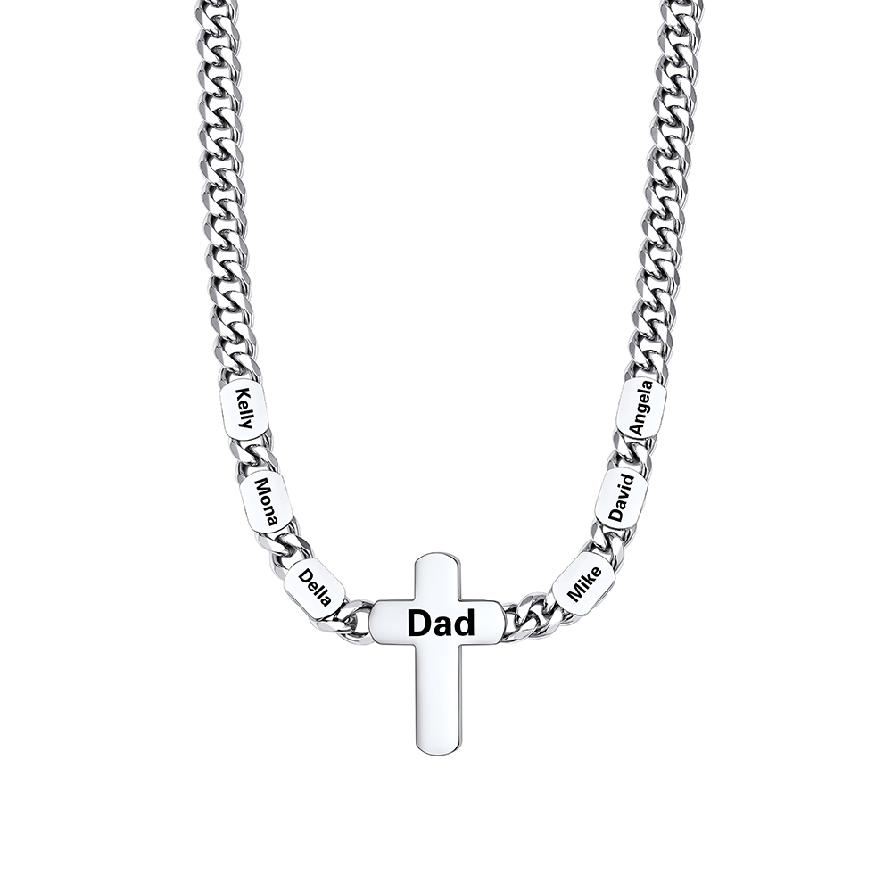 6 Names Cuban Chain Cross Necklace silver