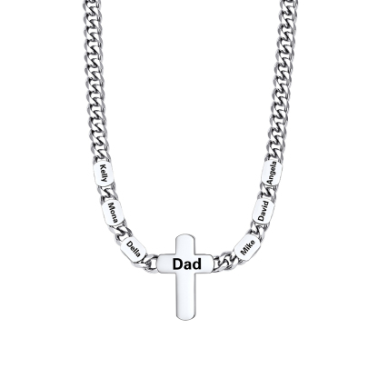 6 Names Cuban Chain Cross Necklace silver