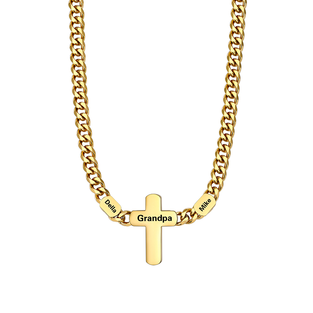 2 Names Cuban Chain Cross Necklace
