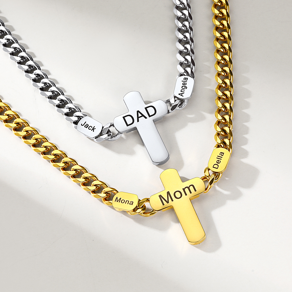 Names Cuban Chain Cross Necklace 2 colors